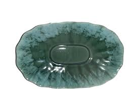 VINTAGE Platter USA Pottery Green Drip Glaze Centerpiece ...