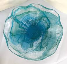 Unusual 12.25" Wavy Mouth Blue and Clear Swirl Cased Heavy ...