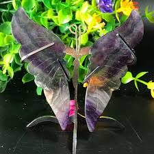 99G Natural Fluorite Butterfly Wings Crystal Carving Healing Reiki Quartz+Stand | eBay