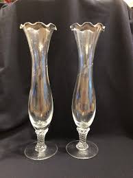 Vintage Fluted Etched Flower Vases 10 Inch Ribbed Top ...