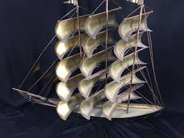 Vintage Brass Clipper Sailing Ship Wall Decor 24" Tall Mid ...