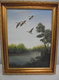 Sold at Auction: Kittye Roberts – River Scene With Canadian Geese - 15”