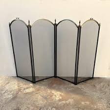 Fireplace Screen 4 Panel Brass Plated Top Black Mesh Black ...