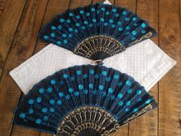 Fabric Blue Vintage Hand Fans for sale | eBay