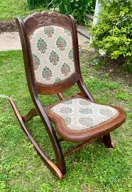 Antique VTG Folding Wood Rocking Chair rocker Victorian Floral Tapestry carved | eBay