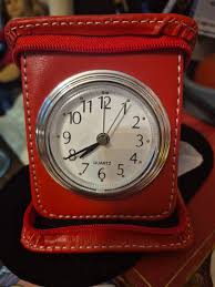 Travel Alarm Clock Portable Compact Silvertone Face Red ...