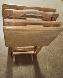 Set of 4 Folding Wood TV Stand Tray Tables With Holding Rack ...