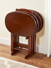 Oval Snack Table Set With Rolling Storage Cart | 4 Tables