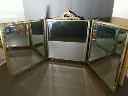 Victorian Brass Triptych beveled Mirror hang or dresser top ...