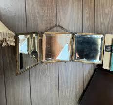 Antique Triple Vanity Mirror Beveled Glass Folding Wall Mirror ...
