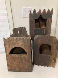 Group of 3 vintage handmade folky birdhouses. I got these years ago at an estate sale where the family was from Hungary. These, as with many of the other items there, were