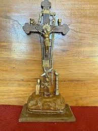 Antique Altar Crucifix, Wooden Standing Cross, Corpus Arma ...