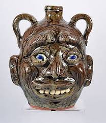 Daniel Boone, "face Jug " Fired And Glazed Pottery