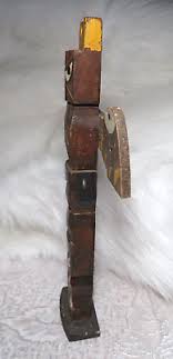 VINTAGE WOODEN TOTEM POLE 12" TALL HAND PAINTED CARVED UNMARKED | eBay