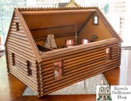 Sold at Auction: Log Cabin Dollhouse w/ Furniture & Stone Chimney ~ Herkimer New York Historical Society