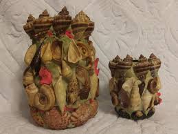 Vtg. Island Shell Novelties vase lot (2) 7.5 in. & 4.5 in ...
