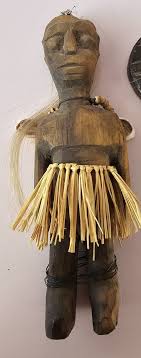 Vintage Carved African Figure Cowrie Shells, Raffia and ...