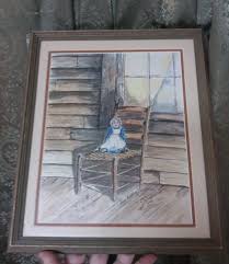 Vintage Folk Art Watercolor Painting Still Life Doll On ...