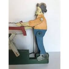 Art | Vintage Folk Art Whirligig Primitive Painted Wood Metal Old Man Sawing | Poshmark