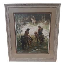 Late 20th Century Crossing Medicine Creek Paper Giclee by Noted Artist “Howard Terpning”, Framed | Chairish