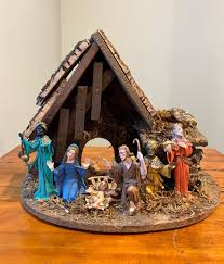 Vintage Italian Wooden Nativity Stable Manger Crèche, Bible ...