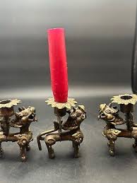 Set of 4 Vintage Brass Chinese Foo Dog Candle Holders MCM ...