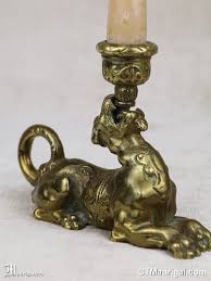 Antique Lion Candlestick, Gilt Brass Bronze Chamberstick ...