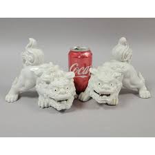 Mid 20th Century Japanese Porcelain Blanc De Chine Foo Dogs Figurines - A Pair | Chairish
