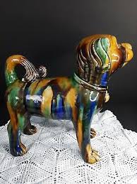 Multi Colored Fu Dog Figurine Sculpture Drip Glaze 10.75 In ...