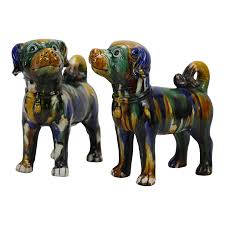A Pair of 1970s Vintage Multi-Colored Foo Dog Sculptures ...