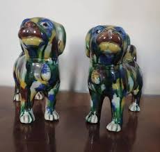 19th Century Chinese Porcelain Spinach Glazed Pug Dogs - a ...