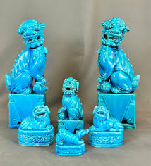 2 Chinese Turquoise Glazed Porcelain Recumbent Foo Fu Dogs Lion 3" Figurines | eBay
