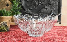 Large Crystal Serving Bowl - Scalloped Edge Bowl - Pedestal ...