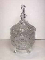 Vintage Clear Cut Glass Heavy Compote 3 Footed Candy Dish w ...