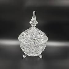 Crystal Glass Round Footed Candy Dish With Steeple Top Lid ...