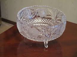 Vintage Cut Crystal Glass Footed Bowl Etched Flower on Sides ...