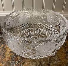 Vintage Etched Roses Footed Bowl Heavy Crystal | eBay