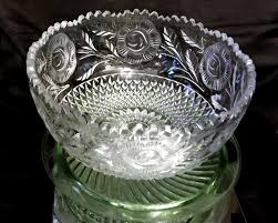 Imperial CRYSTAL Large Cut Crystal Bowl, Heavy Thick Etched ...