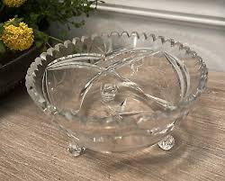 Vintage 3 Footed Crystal Bowl Etched 5.5” Diameter Scalloped Edge | eBay