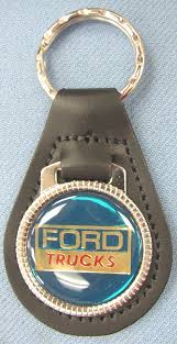 Blue FORD TRUCKS Large Emblem Black Leather Chrome Key Ring ...
