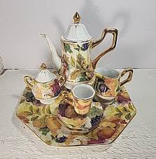 VTG 9 Piece Mini Tea Set Fruit Pattern with Gold Trim Baum ...