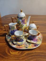 Miniature Porcelain Tea Set: Fruits w/ Gold Trim. 10 pc. | eBay