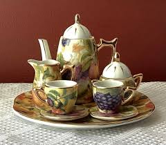 Vintage 10-piece Chinese Miniature Porcelain Tea Set, Fruit ...