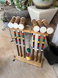 Vintage Wooden Croquet Game Set and Holder- 10 Pieces | Chairish