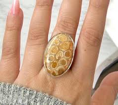 Natural Fossil Coral Ring: Handmade Sterling Silver Split Band - Etsy