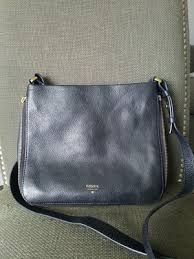 FOSSIL "Preston" Black Pebbled Leather Expandable Crossbody ...