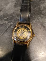 Vintage Fossil SK-5121 Skeleton Watch Japan Quartz Black ...