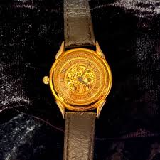 Prevue Gold Tone Skeleton Watch, With Roman Numerals, Black ...