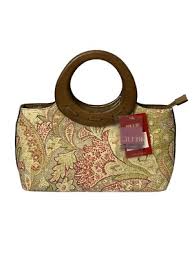 Relic Woven Floral Handbag Purse Double Ring Wooden ...
