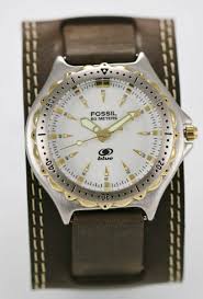 Fossil Watch Mens Stainless Silver Gold Steel Brown Leather 50m White Quartz | eBay
